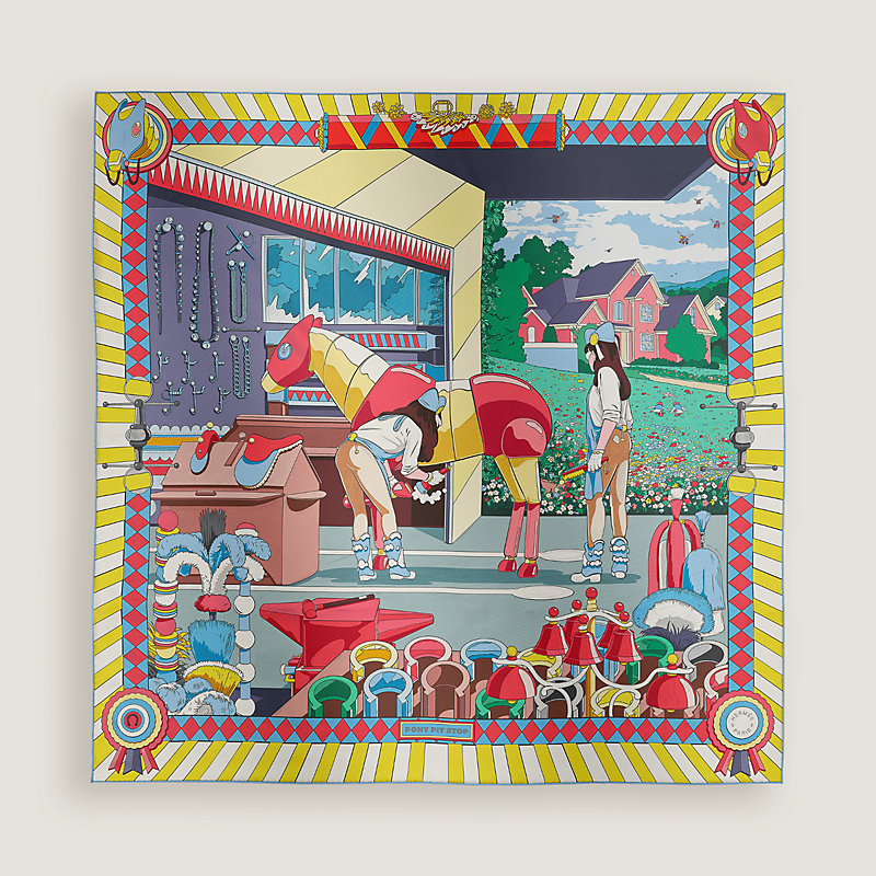 エルメルトランプ Pony Pit Stop double face scarf 90 | Hermès USA